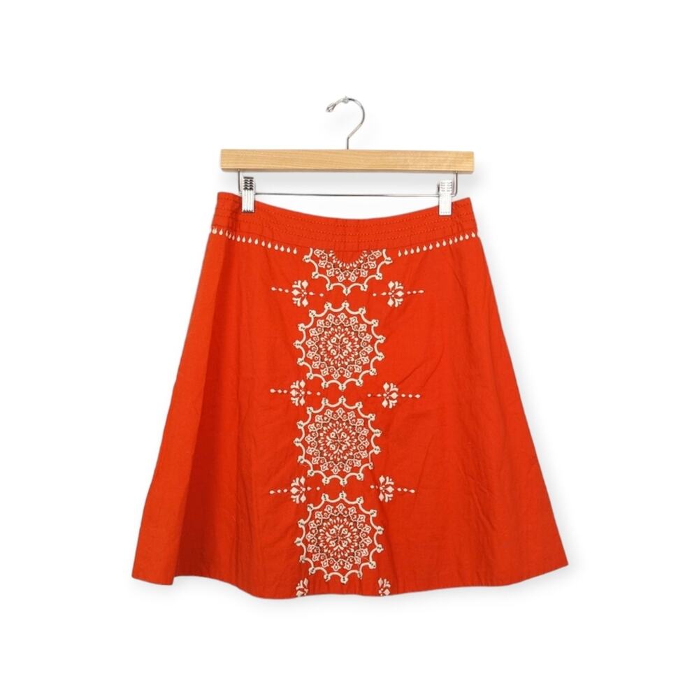 Anthropologie Lithe Orange & White Embroidered Beaded Mandala A-Line Skirt